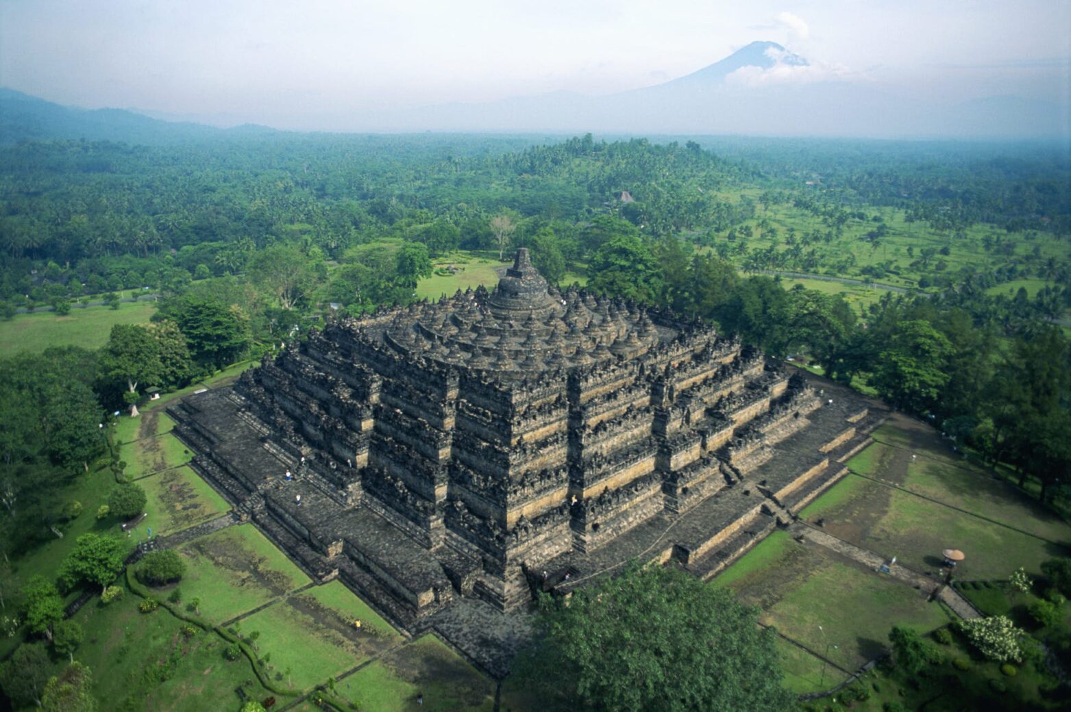 Borobudur is an ancient temple in Indonesia.